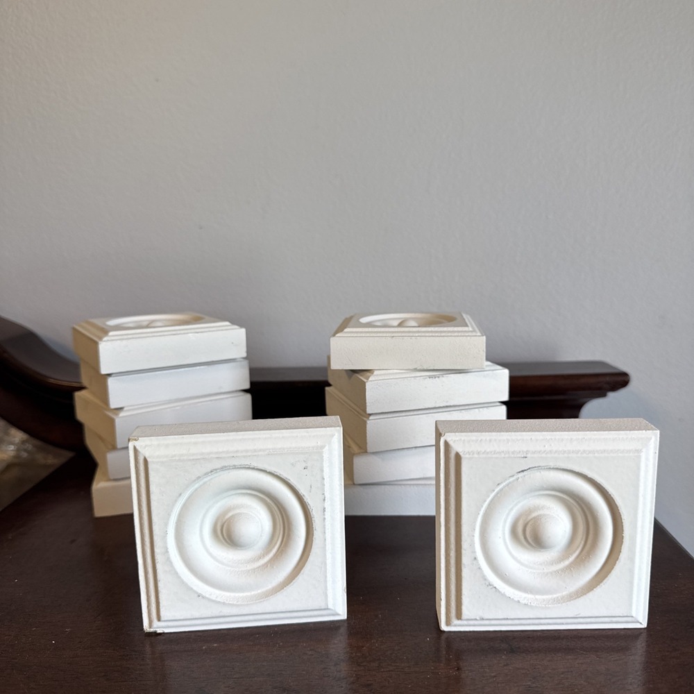 12 Pc. - 3.5"x3.5" Square White Casing Blocks, MDF Rosette, Deco Mold Lot Set